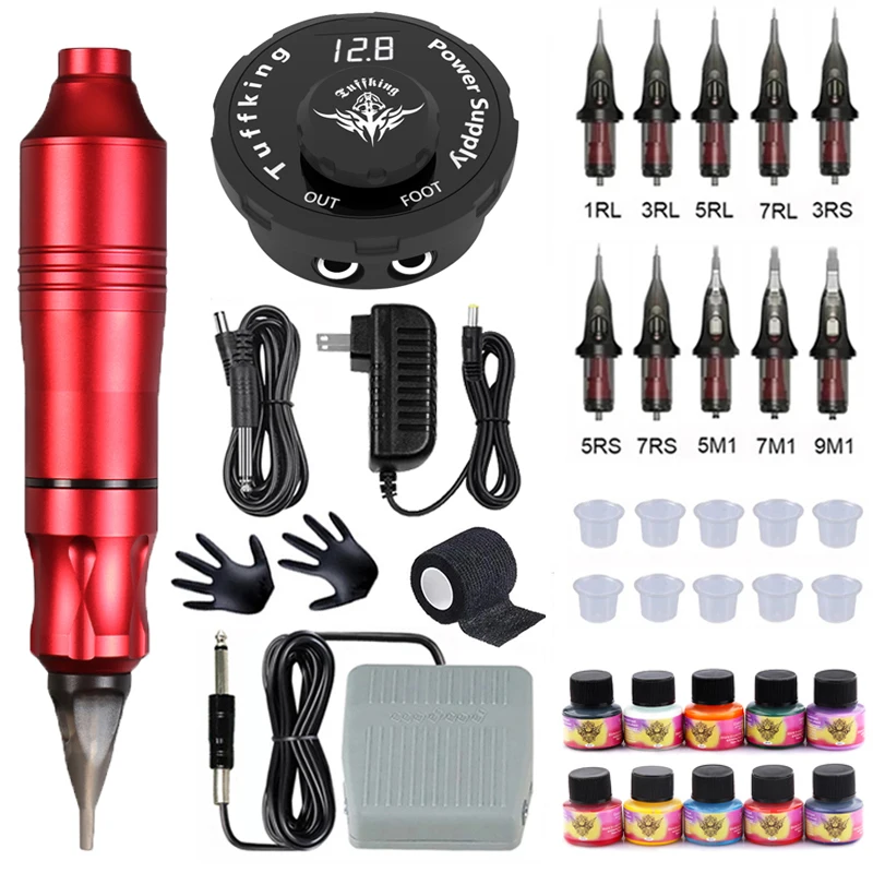 

Professional Rotary Tattoo Machine Kit Tattoo Pen Machine Guns Permanent Makeup With Color Inks Power Supply Cartridge Needles