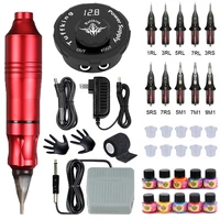 professional rotary tattoo machine kit tattoo pen machine guns permanent makeup with color inks power supply cartridge needles