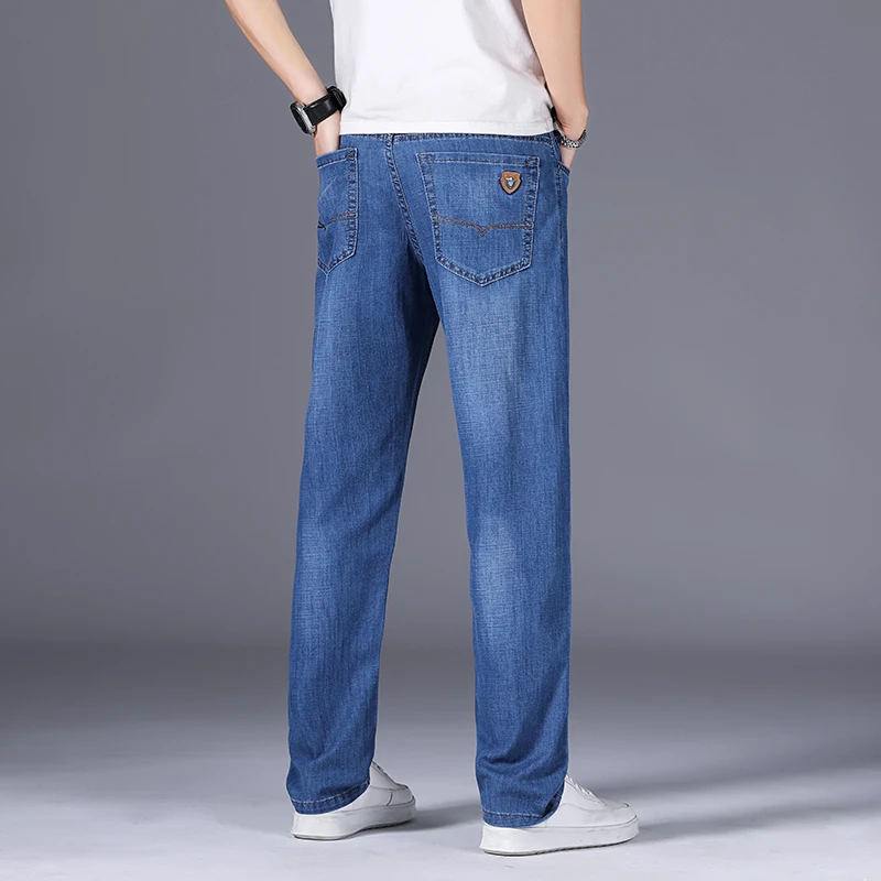 Spring And Summer Thin Men'S Business Stretch Jeans Classic Style Casual Loose Straight-Leg Denim Trousers Male Brand Slim Pants
