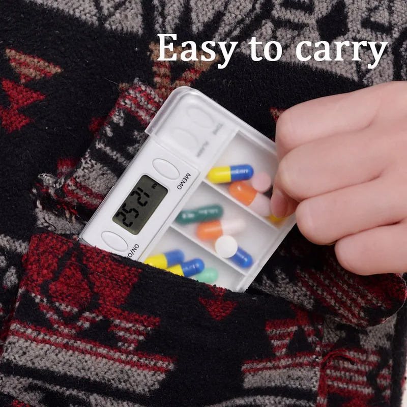 Контейнер для таблеток пластиковый с 4 отделениями и таймером|Коробки ящики