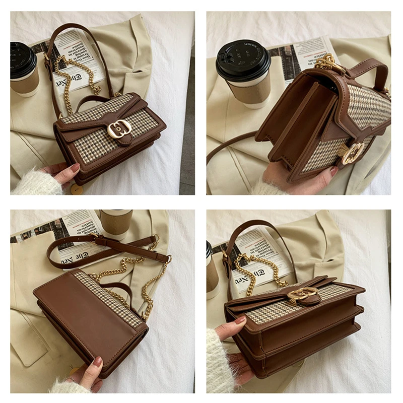 

Vintage Plaid Crossbody Bags For Women Luxury Designer Handbag Flap Purse With Chain Bolsos Marca Mujer Lujo Torebka Damska