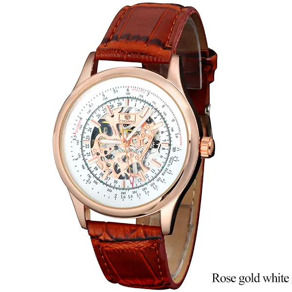 rose gold white FORSINING, роскошные Брендовые мужские часы со скелетом, мужские часы с ручным заводом, мужские повседневные часы, мужские часы в подарок, часы с кожаным ремешком - Цвет: rose gold white