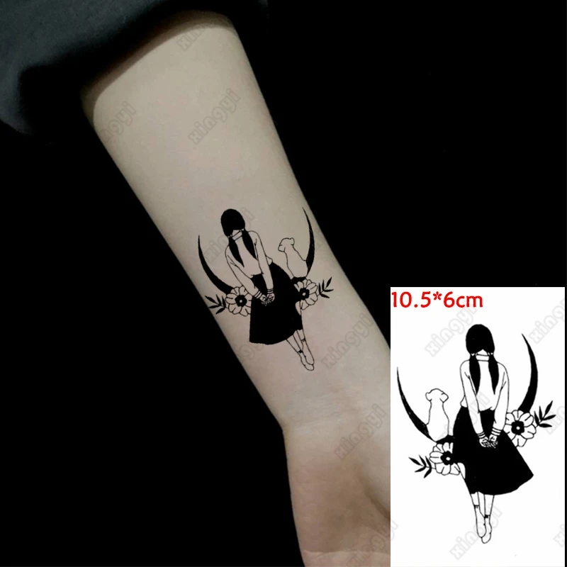 Водостойкая Временная тату-наклейка Старая школьная юбка девушка Луна маленький