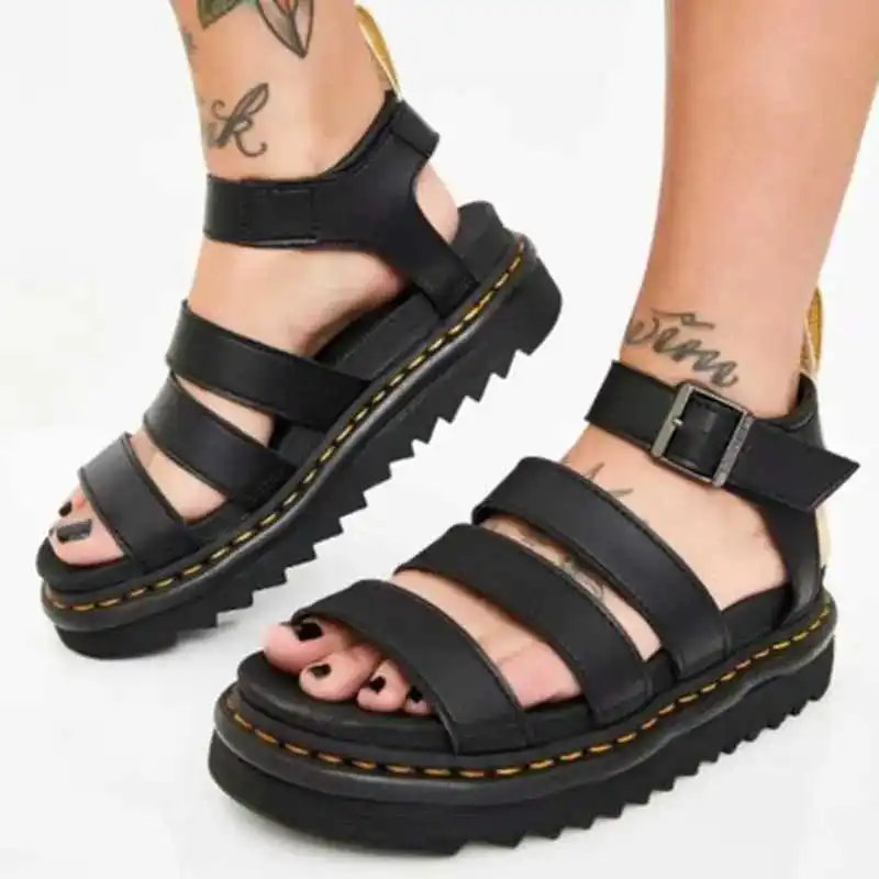 

summer new 2021 Summer 2020 new comfortable flat bottom thick bottom 40-43 hollow buckle sandal for women sandal