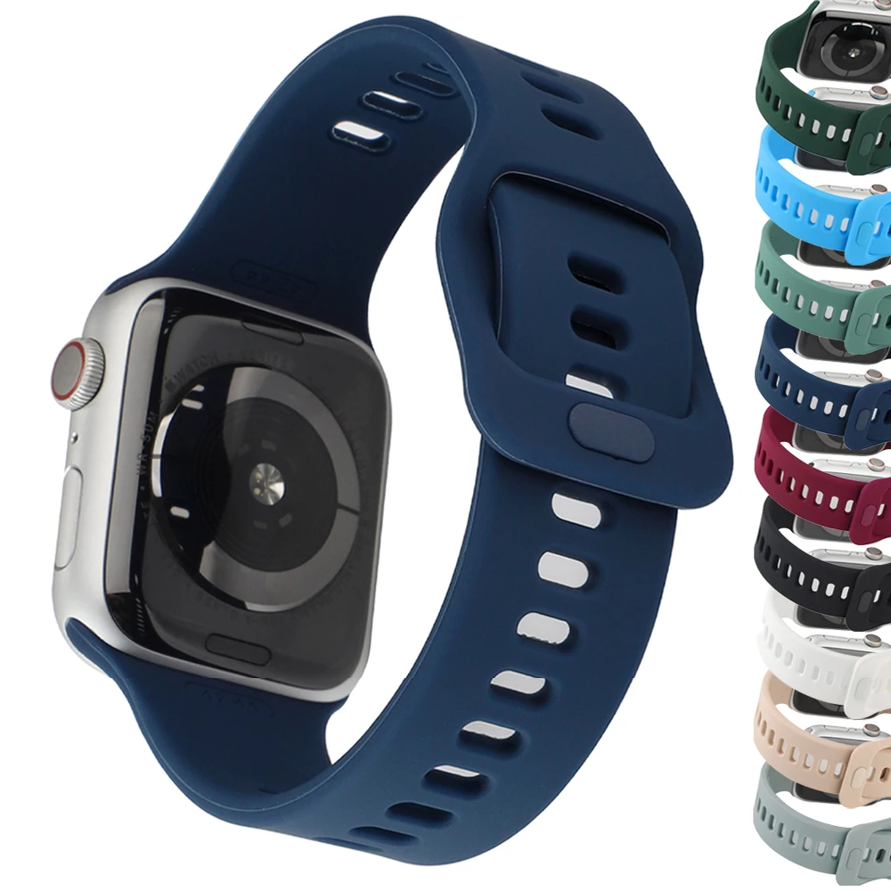 

Silicone Rubber Strap For Apple Watch band 44mm 40mm for iwatch Bracelet Series 6 Se 5 4 3 2 1 42mm 38mm Correa Pulseira Belt
