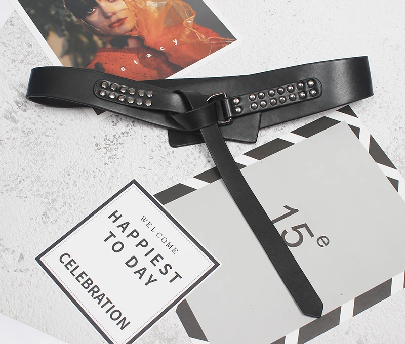 

SeeBeautiful Metal Pin Buckle Rivets PU Leather Irregular Waist Seal Belt Girdle New Fashion Spring 2021 Women M049
