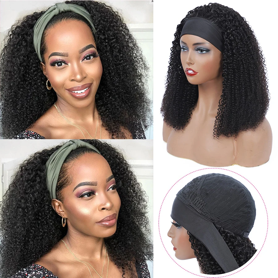 

Yolami Brazilian Headband Wig Human Hair Kinky Curly Non Lace Front Wigs With Headbands Attached Full Machine Made Wig For Women