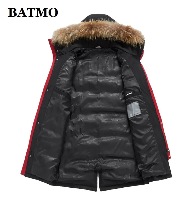 Мужская куртка на утином пуху BATMO с капюшоном и воротником из меха енота 80% пуха
