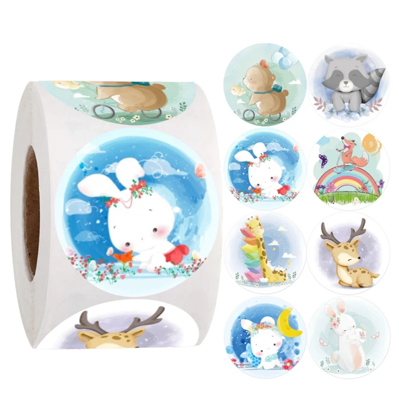 

500 шт./рулон, детские наклейки для блокнотов, дневника, скрапбукинга, подарков, декоративные этикетки, милые водостойкие наклейки с животным...