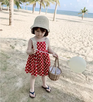 Платье для девочек лето 2020 новый стиль платье в горошек на бретельках детская
