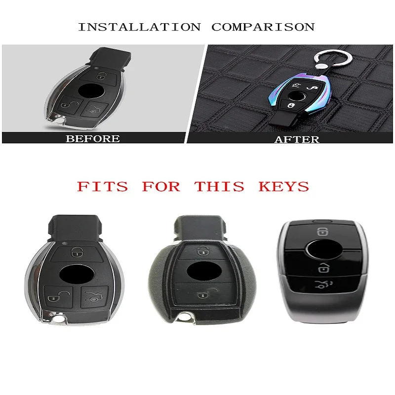 

For Mercedes Benz BGA AMG W203 W210 W211 W124 W202 W204 W205 W212 W176 W213 2019 Zinc Alloy + Silicone Car Key Case Full Cover