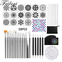 58pcsset mandala dotting tools gem sticker mold embossing dot kit dotting pens brush acrylic rods rocks painting diy tools