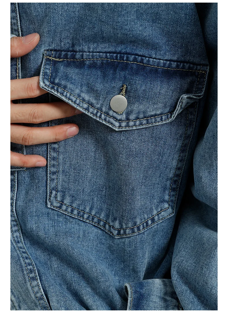 

Men Spring Autumn New Korea Streetwear Hip Hop Loose Casual Short Style Denim Coat Outerwear Male Women Jeans Jacket