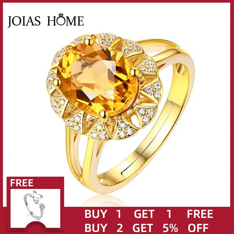 

JoiasHome 925 Sterling Silver Ring For Women With Big Oval Yellow Citrine Gemsone Zircon Women Party Wholesale Gift