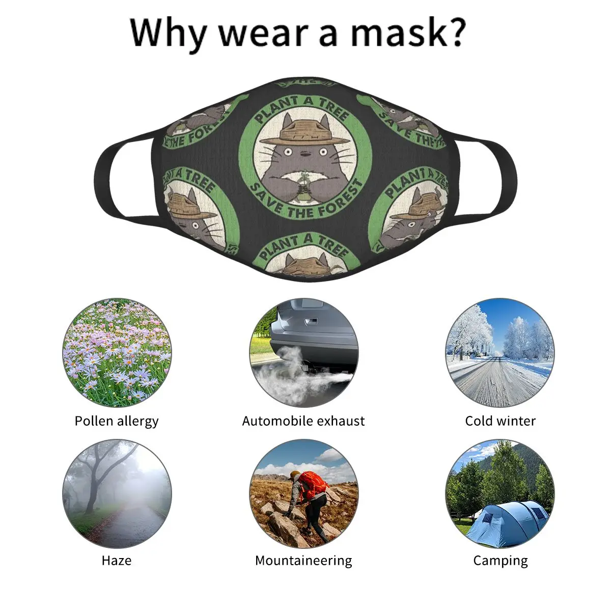 

Save The Forest Non-Disposable Face Mask Kawaii Totoro Anti Haze Dustproof Mask Protection Cover Respirator Mouth Muffle