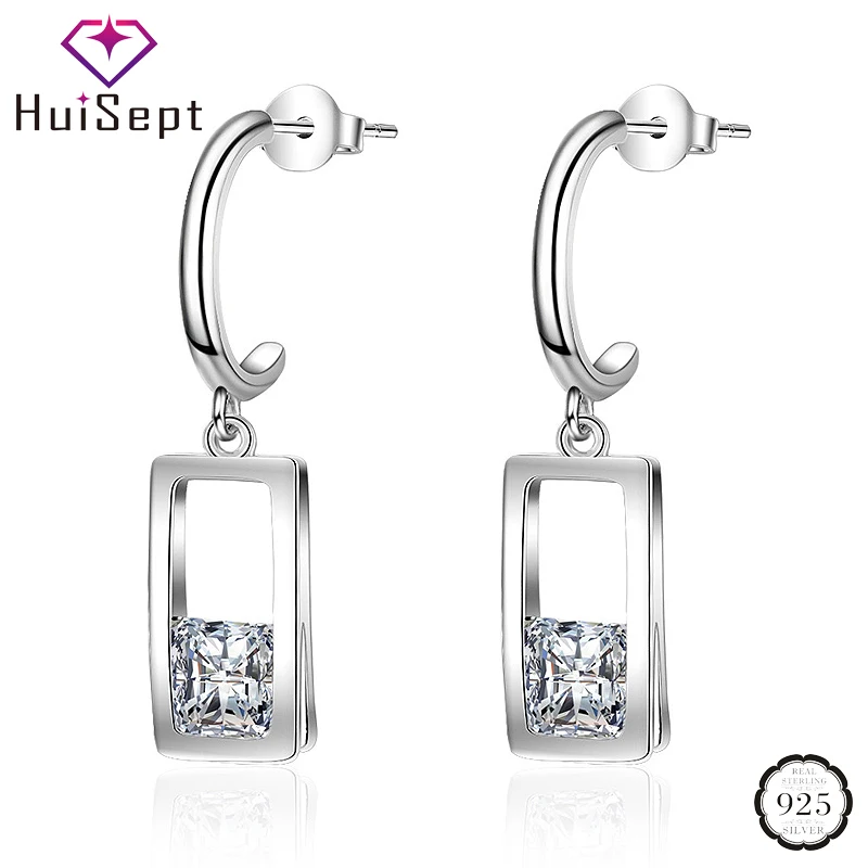 

HuiSept Trendy Silver 925 Earrings for Women Wedding Party Jewellery Rectangle Shaped Zircon Gemstones Drop Earrings Wholesales