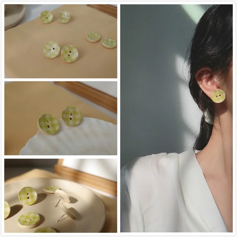 2019 модные новые зеленые клетчатые маленькие серьги гвоздики на пуговицах