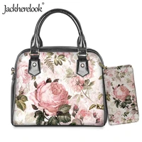 jackherelook luxury rose design pink crossbody bag for women fashion pu handbag clutch wallet 2pcsset for lady female tote bag
