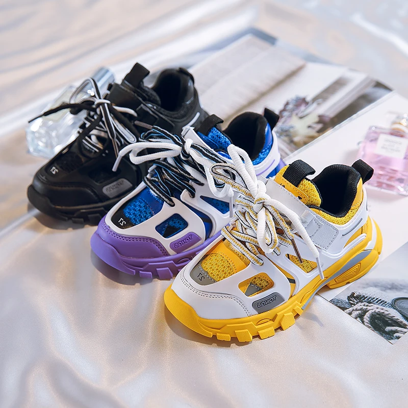 Осенние новые детские спортивные кроссовки Детские массивные черные для