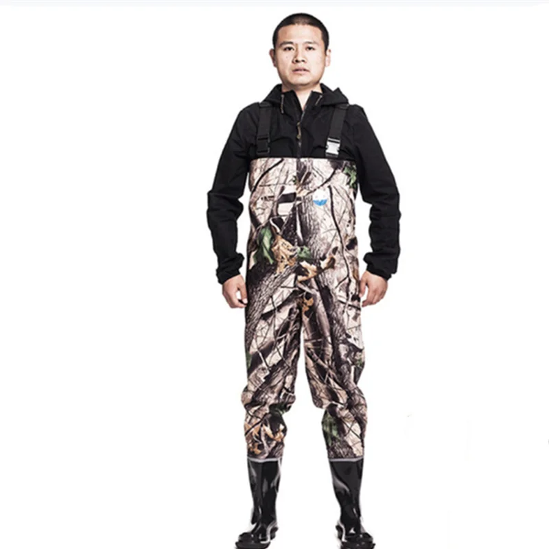 Outdoor Breathable Rompers Waterproof 3-layer Nylon PU Camo Wading Pants Men Women Fishing Wader Boots Faming Overalls Trousers
