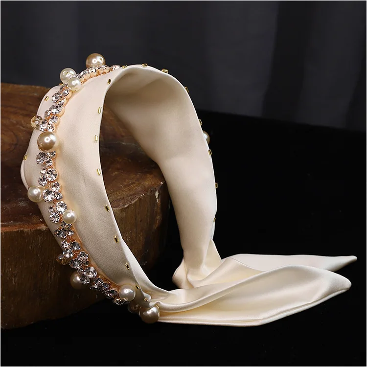 

Повязка на голову атласная с бусинами, винтажный ободок цвета шампанского для подружки невесты, свадебный аксессуар для волос