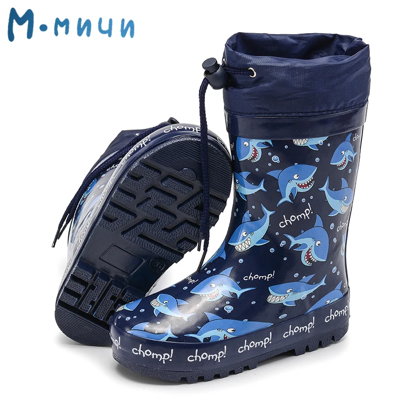 Детские резиновые сапоги MMNUN непромокаемые теплые детская резиновая обувь для