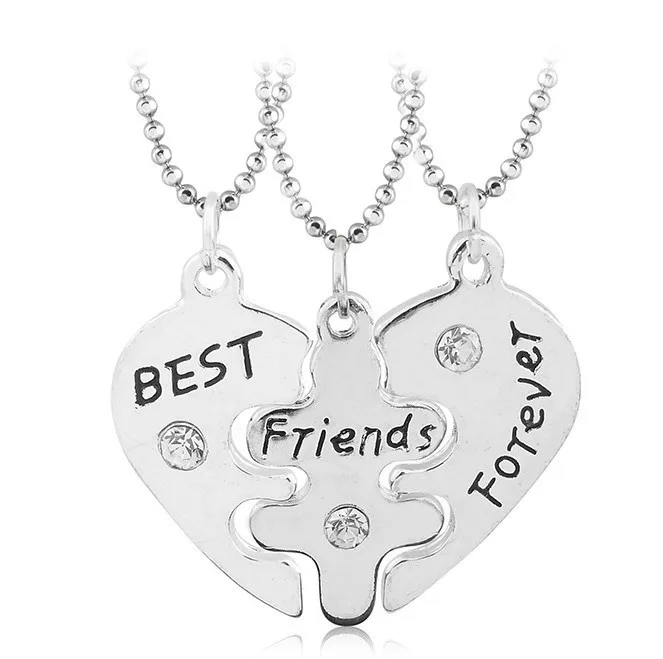 

3pcs/set Best Friend Forever BFF Friend Necklace Set 3 Pieces Heart Shape Puzzle Hand Stamped Bead Friendship Jewelry Xmas Gifts