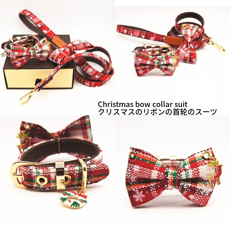 Аксессуары для собак поводок маленьких Рождественский ошейник питомцев с бантом