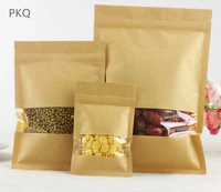 custom logo ziplock seal kraft paper bag coffee seeds sweets package bag with window printed sealable pouch