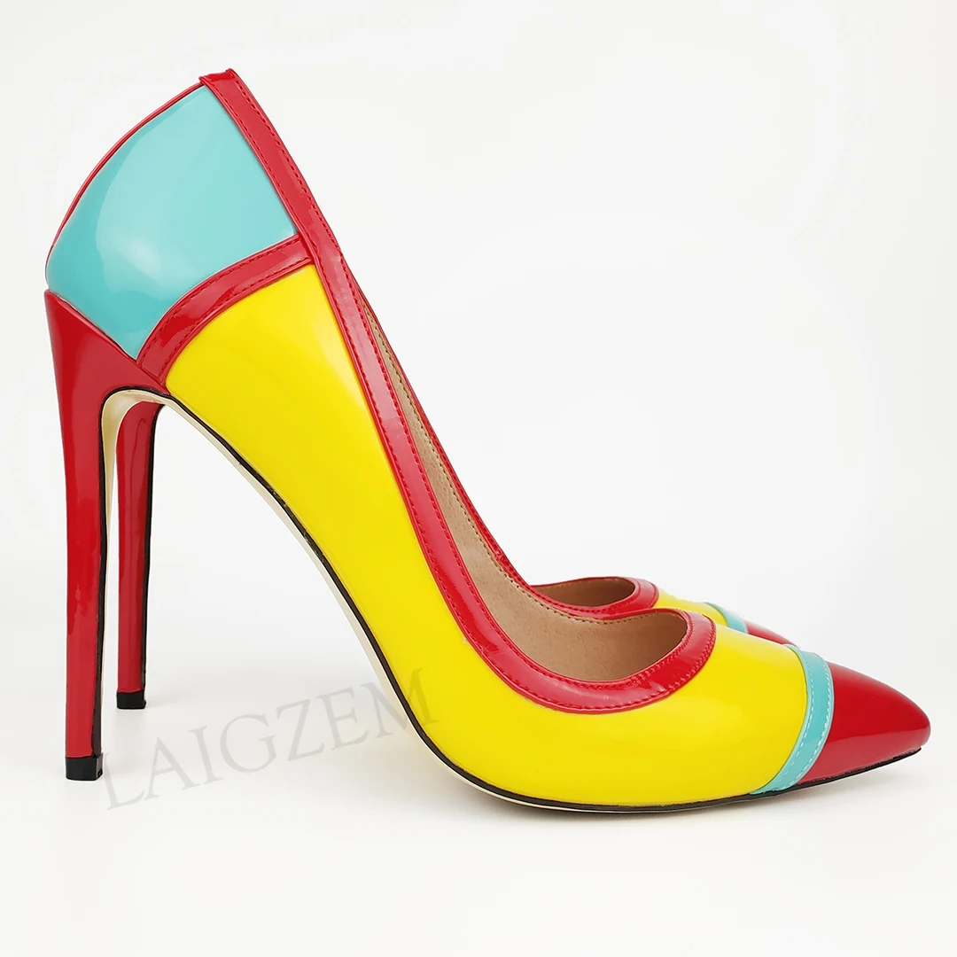 LAIGZEM/женские туфли лодочки с цветными блокировками на высоком каблуке шпильке