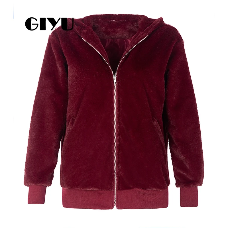 GIYU 3XL Big Size Winter Teddy Fur Coat Hooded Women Faux Casual Zipper manteau fourrure femme | Женская одежда