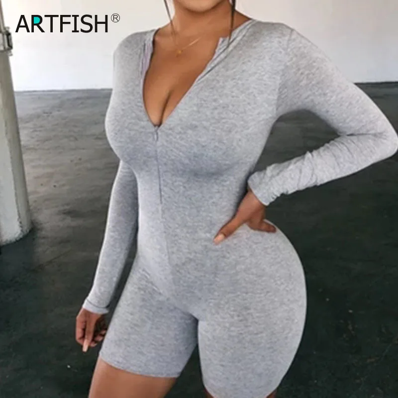 Autumn Neon Women Playsuits Casual Street Rompers V-Neck Zipper Skinny Black Winter Outfits Double Side Wear Jumpsuit GV108