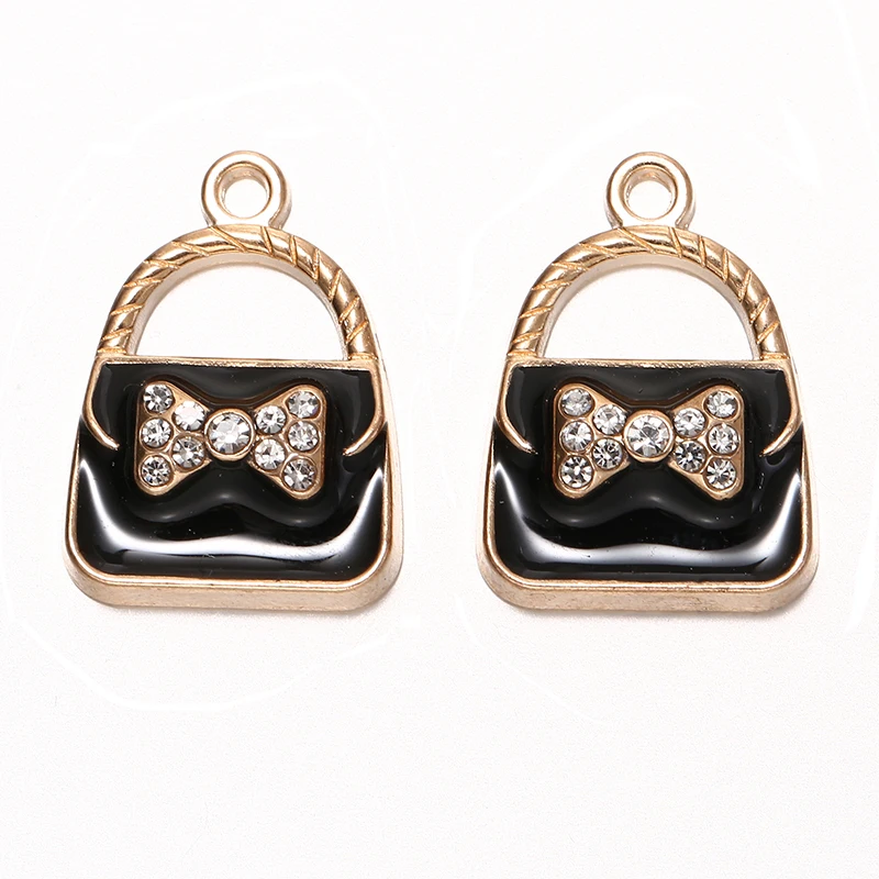 

YEYULIN 10pcs Bow Rhinestone Lady bag Enamel Charms Fit DIY Bracelet Necklace Hair Jewelry Accessory DIY Craft