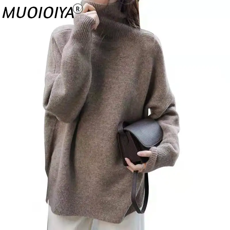 

High-End Autumn Winter Sweater 100% Cashmere And Wool Turtleneck Women's Female Loose Large Size Knitted Girl Clothes Tops Outwe