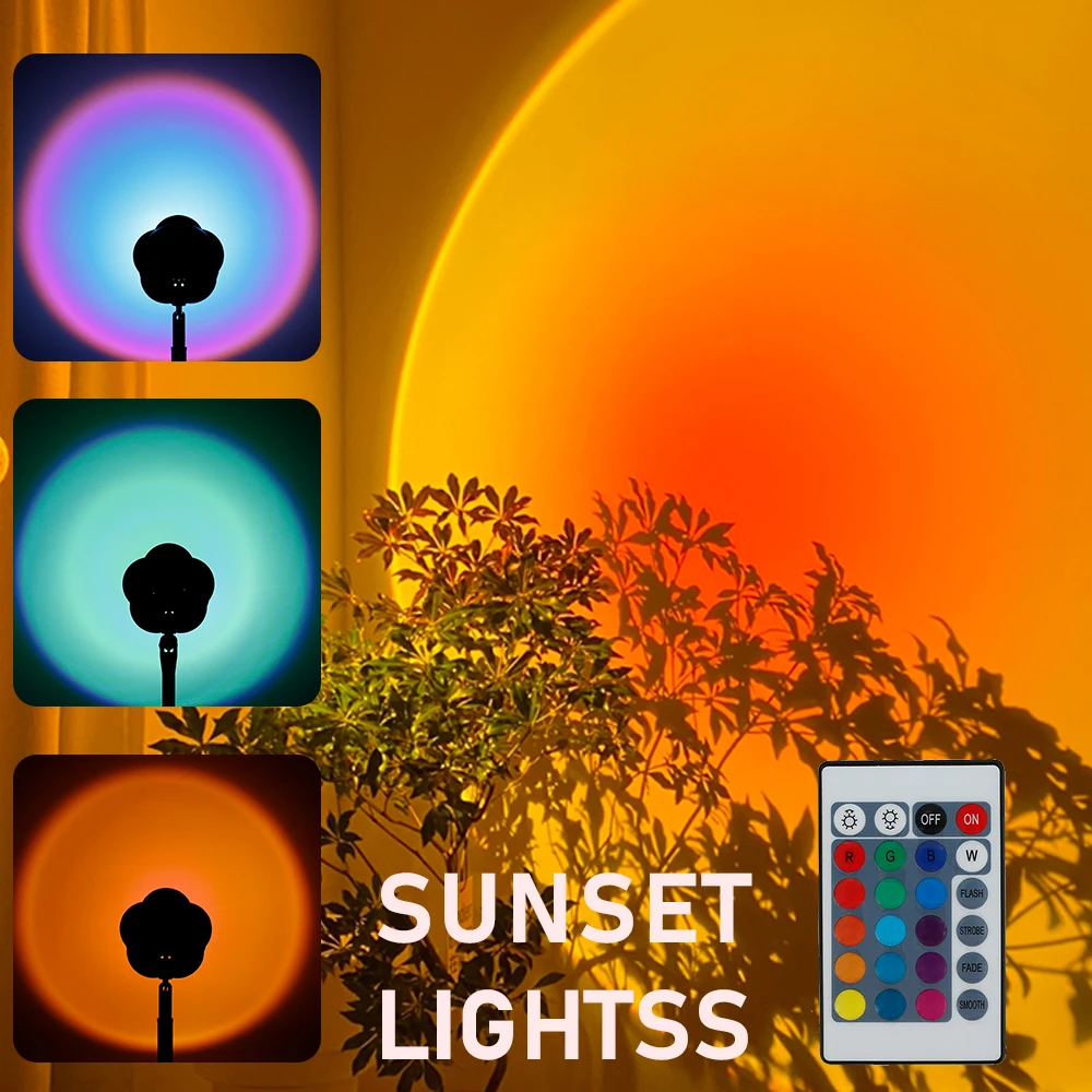 

LED Sunset Light USB Sunset Projection 180 Degree Rotation Projector Lamp Romantic Visual Night Light Floor Stand Bedroom Decor