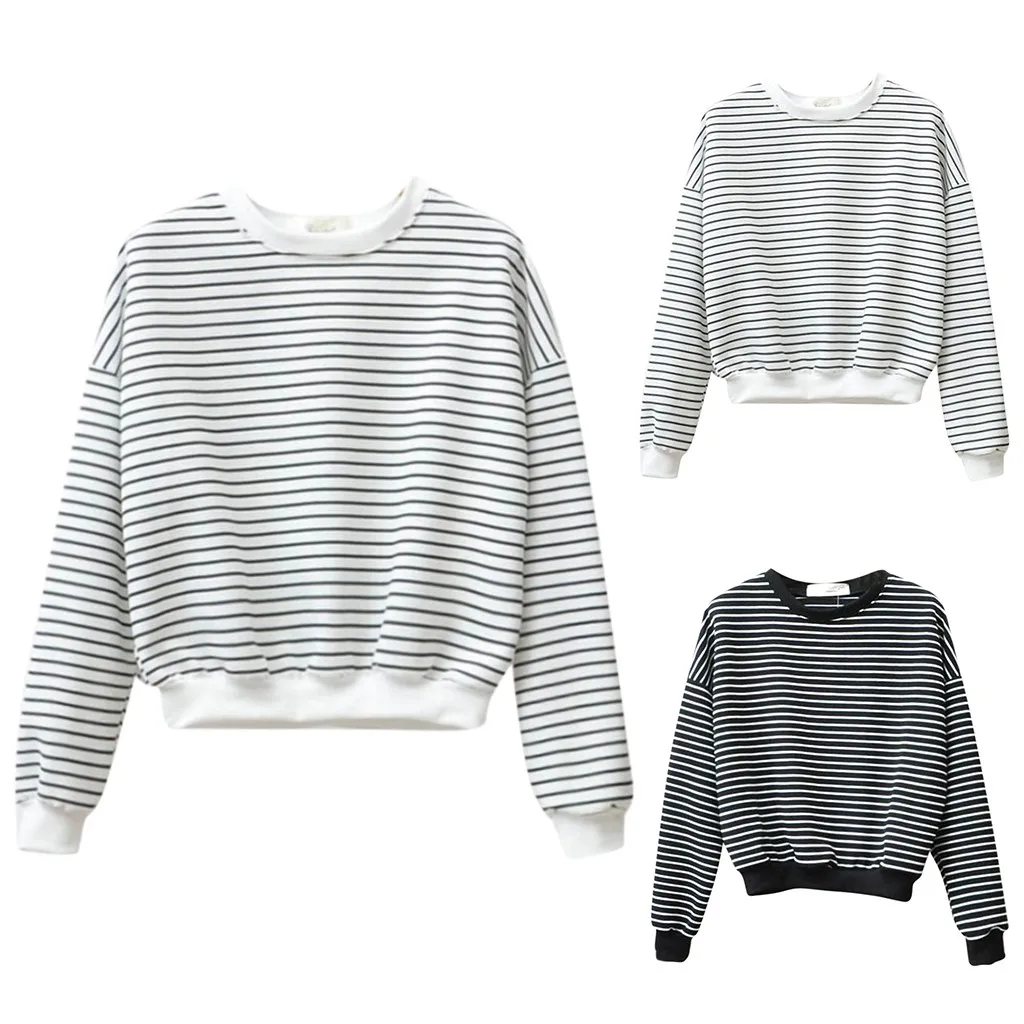 SAGACE женская футболка с длинным рукавом и круглым вырезом полосатый топ принтом