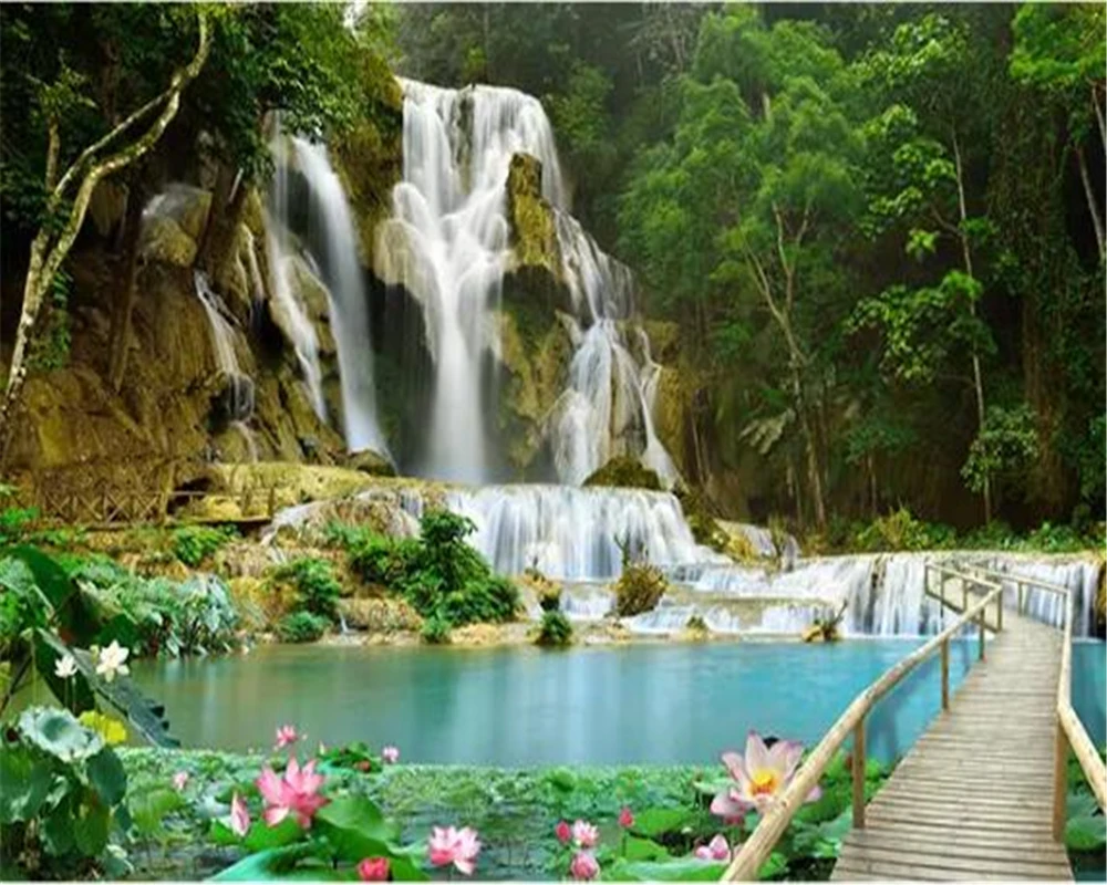 Пользовательские обои 3d фотофрески пейзаж водопад Ресторан ТВ фон для гостиной