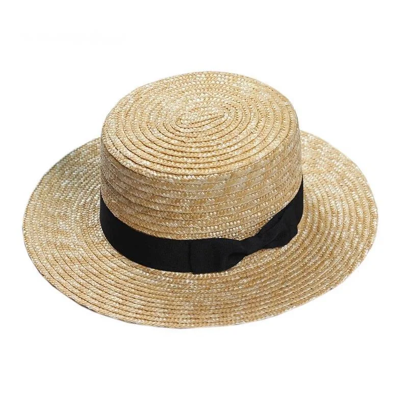

New Summer Women's Boater Beach Hat Wide side Female Casual Panama Hat Lady Classic Flat Bowknot Straw Sun Hat Women Fedora hat