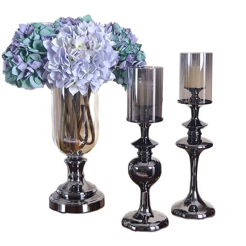 Современные скандинавские Ретро Подсвечники Стеклянный черный подсвечник новые