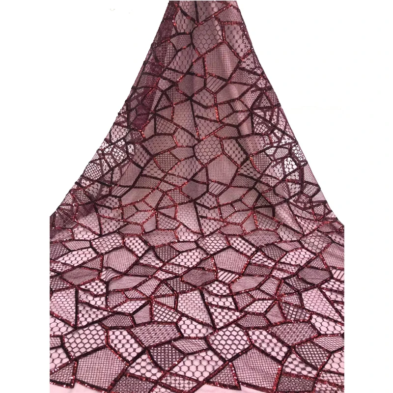 

New Lace Fabric 2020 Summer High Quality Irregular Geometry Pattern Embroidery Polyester Mesh Fabrics Sequins Lace For Daily