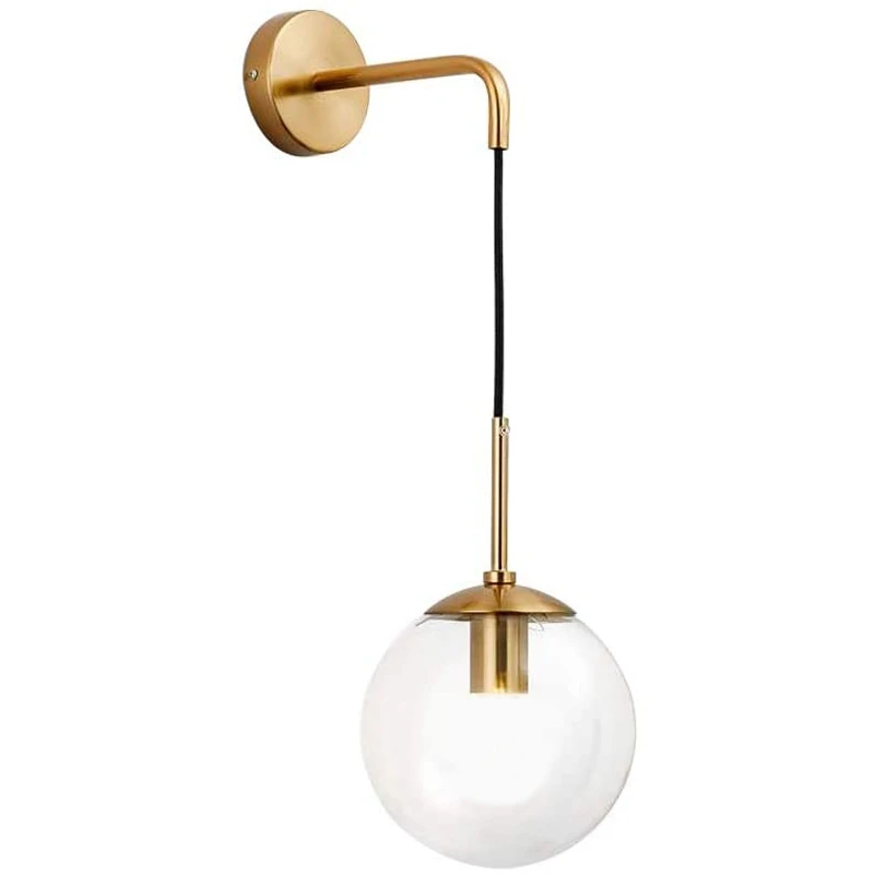 

Mid Century Modern Wall Light Minimalist Adjustable Metal Round Glass Fixture Reading Lamp (Clear Lampshade)