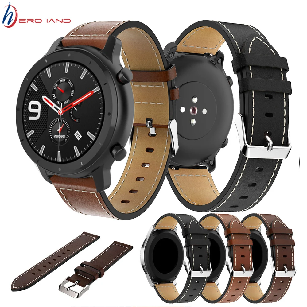 Ремешок кожаный для Xiaomi Huami Amazfit GTR 47 мм Pace/Stratos 2/1 22 мм|Смарт-аксессуары| |