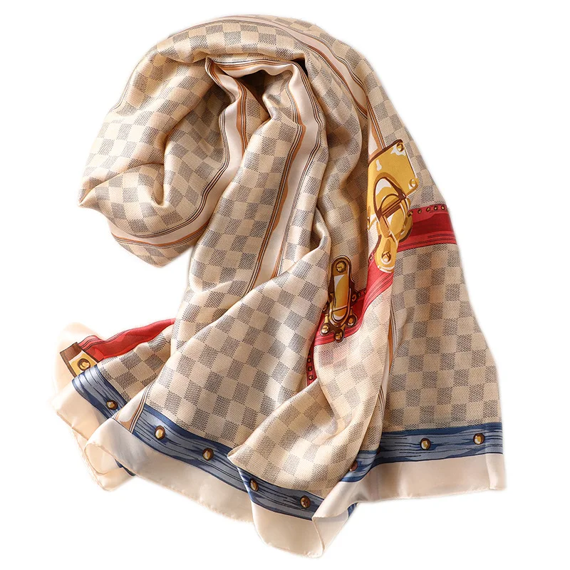 Весна и лето Шелковый шарф в клетку длинный шаль двойного назначения зимний