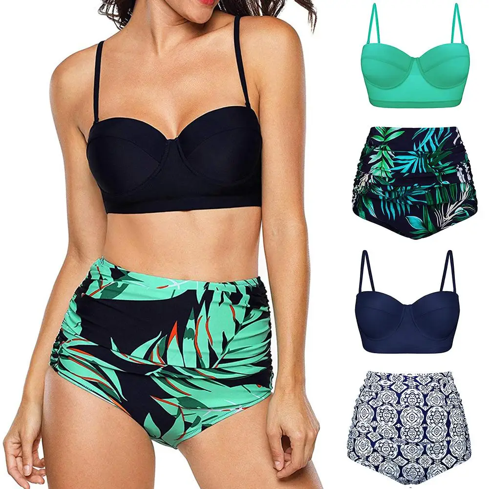 Женский комплект бикини из двух предметов с геометрическим рисунком листьев и