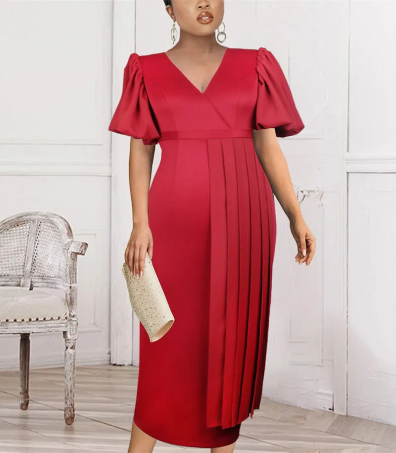 

Vintage Evening Dresses for Women V Neck High Waist Midi Dress Robe Longue Africaine Femme Vestidos Elegantes Ropa De Mujer