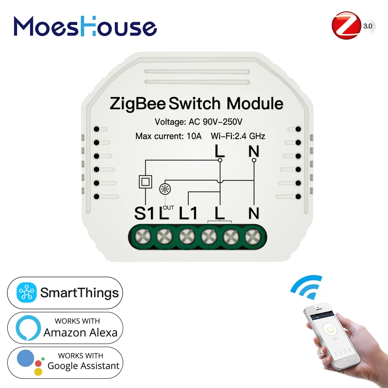 

Tuya ZigBee 3.0 Smart Light Switch Module SmartThings Required APP Remote Control, 2MQTT Setup Work with Alexa Google Home