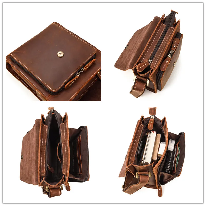 

Vintage Crazy Horse Genuine Leather Men Messenger Bags Durable Quality Shoulder Bag Male Crossbody Bag