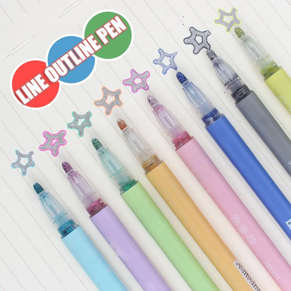 Карты для рисования двойная линия контурная ручка маркер фломастер 8 расцветок