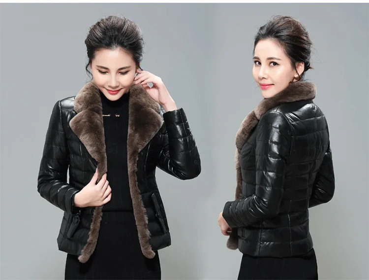 

Faux Fur Coat Women Black Short Leather Jacket 2020 Winter Warm Plush Thick Outerwear Ladies Wool Fur Jackets Abrigos Mujer L46