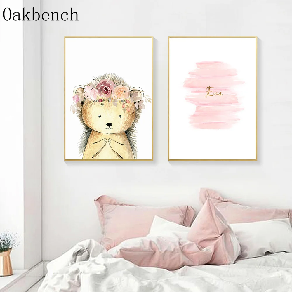 Детский постер с изображением лисицы енота холст рисунок розового цвета на заказ